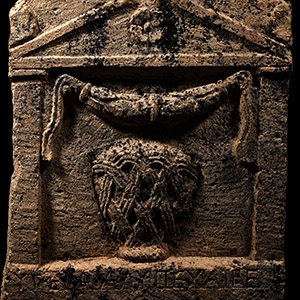 Graeco-Roman Naiskos-Type Limestone Stele with Long Life, Free from Sorrow, Farewell Inscription