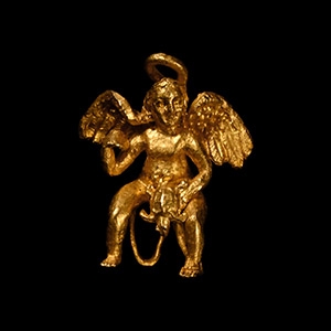 Greek Gold Eros Holding a Turtle Pendant