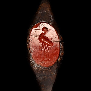 Roman Bronze Ring with Stork Gemstone