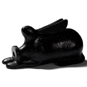 Greek Style Black Glazed Aryballos in the Shape of a Hare