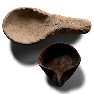 Western Asiatic Ceramic Oil Lamp and Ladle