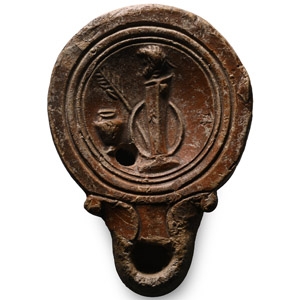 Roman Terracotta Oil Lamp with Herm