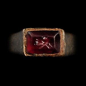 Roman Bronze Ring with Amethyst Gemstone