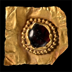Merovingian Gold Sheet Fragment with Garnet Cabochon