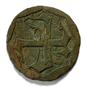 Medieval Knights Heraldic Insignia Gilt Bronze Plaque with Crossed Initials C and T