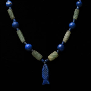 Western Asiatic Lapis Lazuli and Green Stone Bead Necklace String