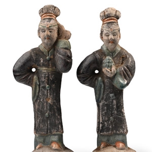 Chinese Qing Green Glazed Figure Pair