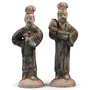 Chinese Qing Green Glazed Figure Pair