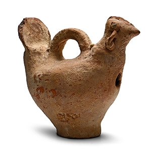 Western Asiatic Terracotta Bird Vessel with Glass Eyes