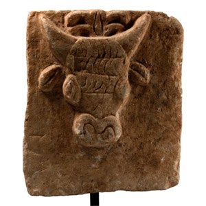 South Arabian Alabaster Plaque with Bulls Head