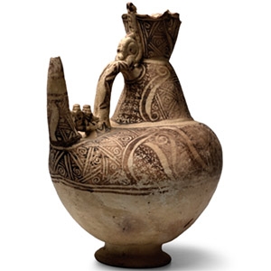 Large Western Asiatic Terracotta Bichrome Vessel with Handle