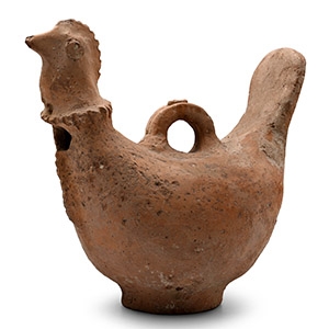 Western Asiatic Terracotta Rooster Vessel with Loop Handle