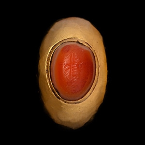 Western Asiatic Inscribed Carnelian Gemstone in Gold Ring