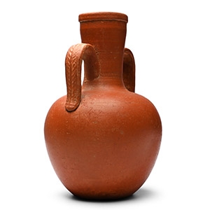 Roman Redware Amphora-Shaped Vase with Leaf-Decorated Handles