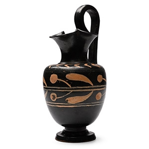 Greek Apulian Blackware Oinochoe with Laurel Leaves