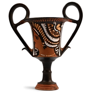 Greek Apulian Black-Glazed Kantharos with Ladies of Fashion