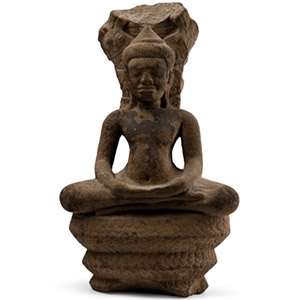 South East Asian Sandstone Statue of Naga-Enthroned Meditating Buddha