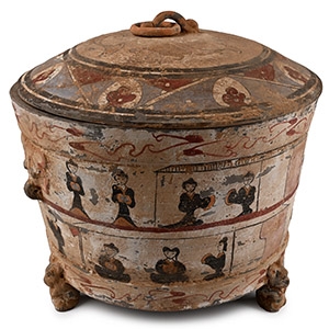 Chinese Han Style Terracotta Painted Lidded Vessel