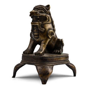 Chinese Brass Guardian Lion Statuette