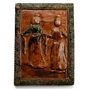 Ming Green and Brown Glazed Figural Plaque