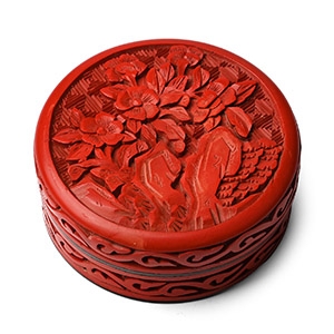 Chinese Cinnabar Lacquer Bronze Trinket Box with Floral Lid