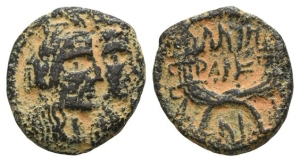 Nabataea, Aretas IV, with Shaqilat AE 18mm.