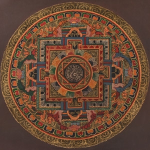 Vintage Tibetan Buddhist Hand-Painted Illuminated Thangka