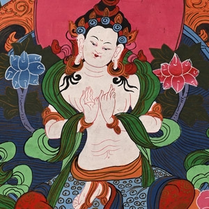 Vintage Tibetan Buddhist Hand-Painted Thangka