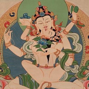 Vintage Tibetan Buddhist Hand-Painted Illuminated Thangka