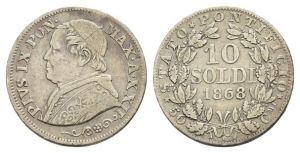 Italy. Papale (Stato della Città del Vaticano), Pius IX AR 10 Soldi or 50 Centesimi.