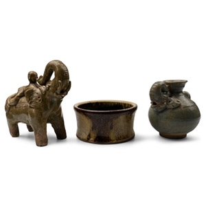 South East Asian Glazed Vessel and Elephant Group