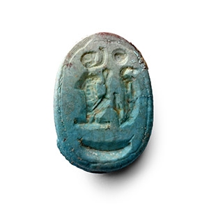 Egyptian Faience Frog Scaraboid with Hieroglyphs