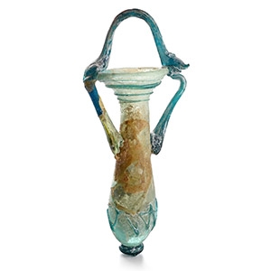 Roman Pale-Blue Glass Handled Unguentarium with Trail