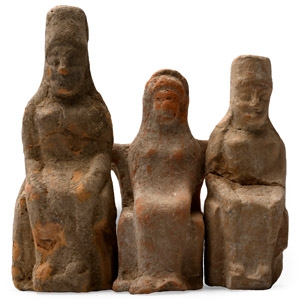 Archaic Greek Terracotta Seated Goddess Group