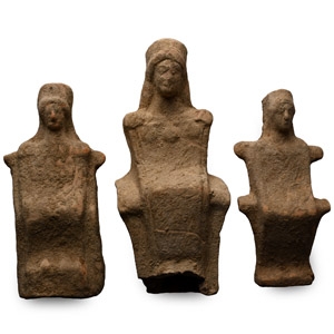 Archaic Greek Terracotta Seated Goddess Group