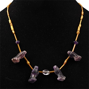 Egyptian Style Amethyst Falcon Bead Necklace