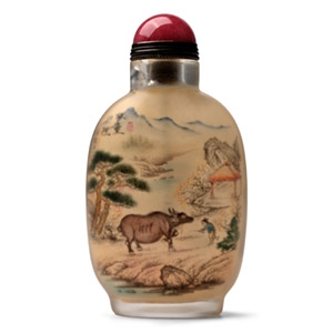 Chinese Painted Glass Snuff Bottle Signed Zhou Leyuan