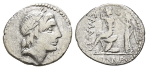 C. Poblicius Malleolus, A. Postumius Sp. f. Albinus and L. Metellus AR Denarius.