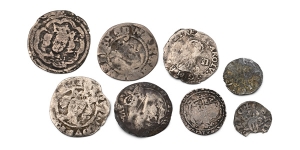 Group of Eight [8] English AR Hammered Coins.