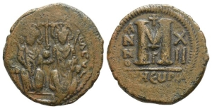 Justin II, with Sophia AE 40 Nummi of Follis.