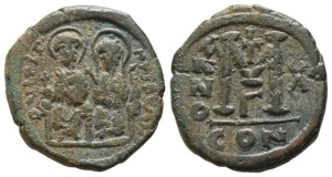 Justin II, with Sophia AE 40 Nummi or Follis.