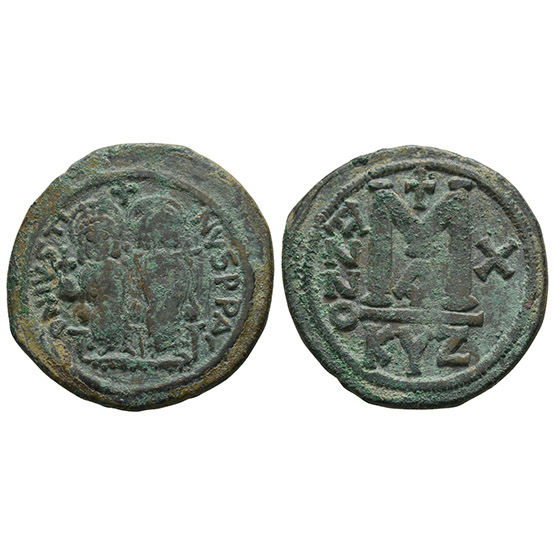 Justin and Sophia AE 40 Nummi or Follis.
