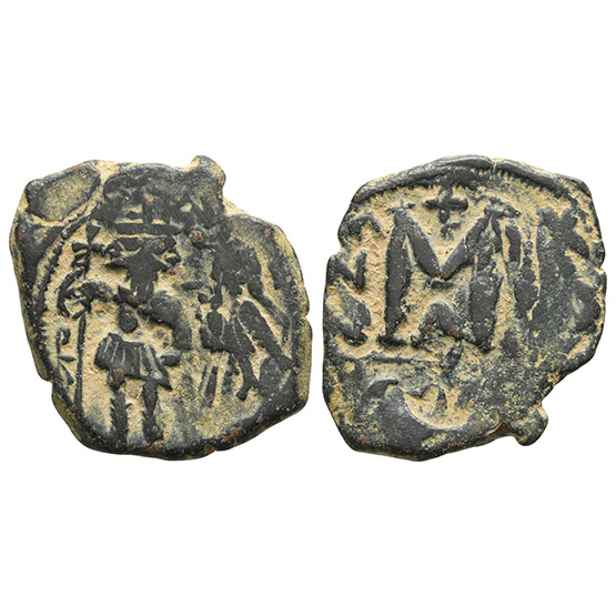 Heraclius, with Heraclius Constantine AE 40 Nummi or Follis.
