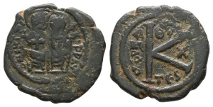 Justin II and Sophia AE Half Follis.