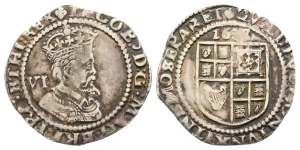England. Stuart, James I AR Sixpence.