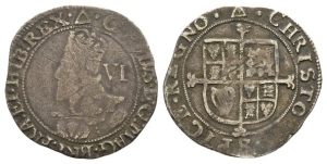 England. Stuart, Charles I AR Sixpence.