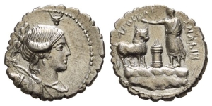 A. Postumius A. f. Sp. n. Albinus AR Serrate Denarius.