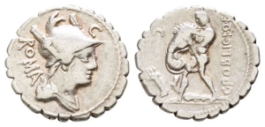 C. Poblicius Q. f. AR Serrate Denarius.