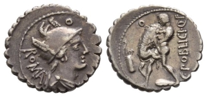 C. Poblicius Q. f. AR Serrate Denarius.