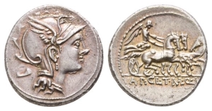 Appius Claudius Pulcher, T. Manlius Mancinus and Q. Urbinus AR Denarius.